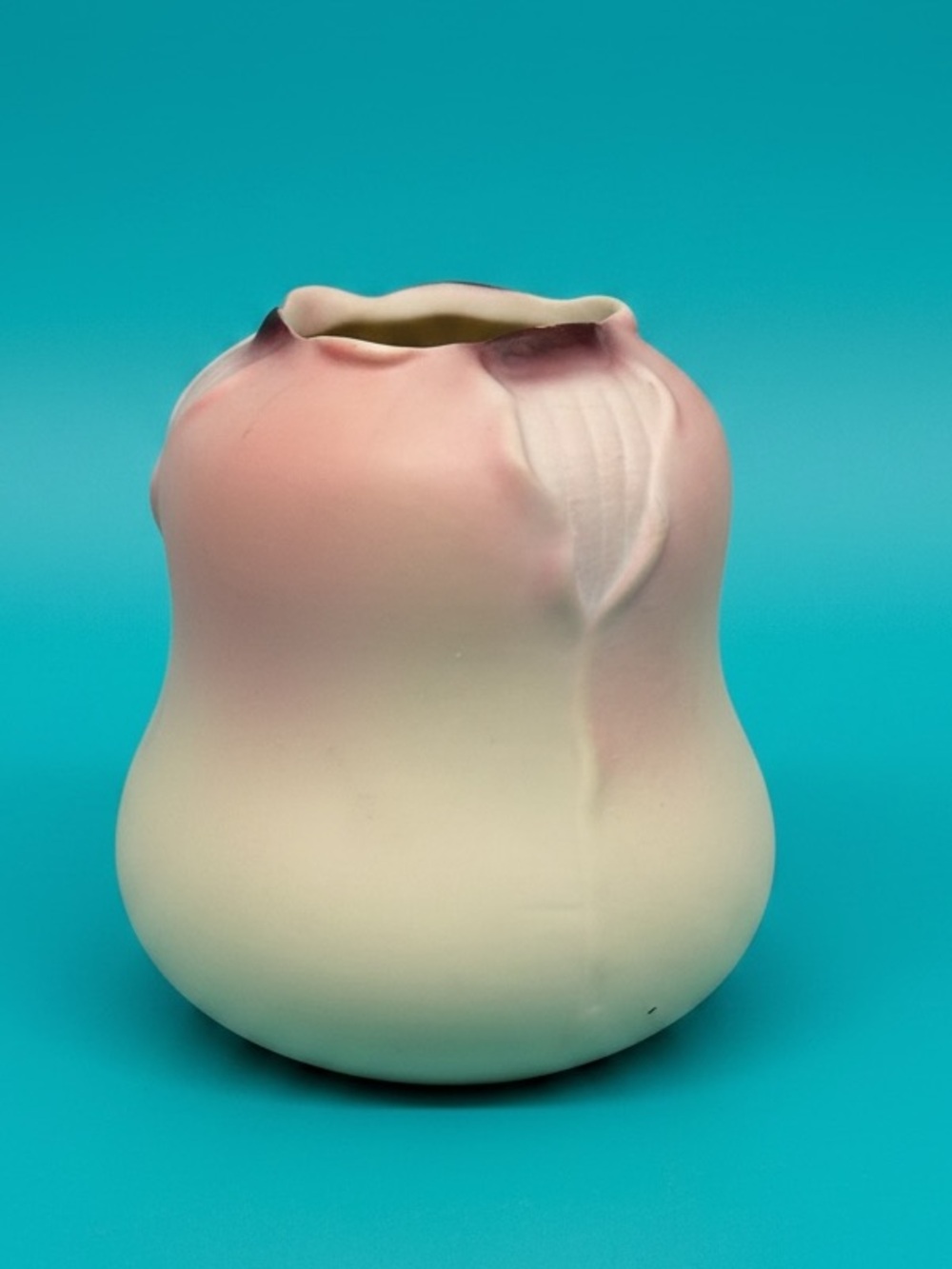 Vintage Pink and Cream Satin Glass Vase - 4 1/4 Inch Gourd Shaped Rose Bowl